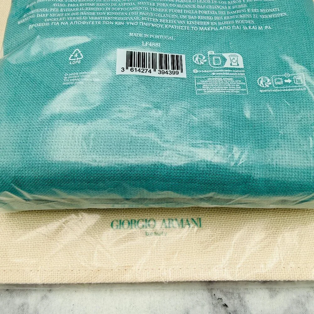 Giorgio Armani Beach Towel &Tote Set,Green Cotton Towel with Cream Bag,Boxed,NEW
